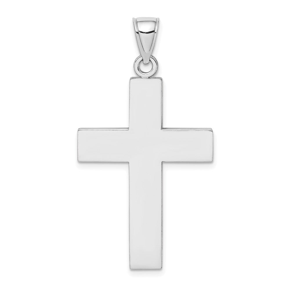 Million Charms 14K White Gold Themed 2-D & Large Block Relgious Cross With Open Back Charm