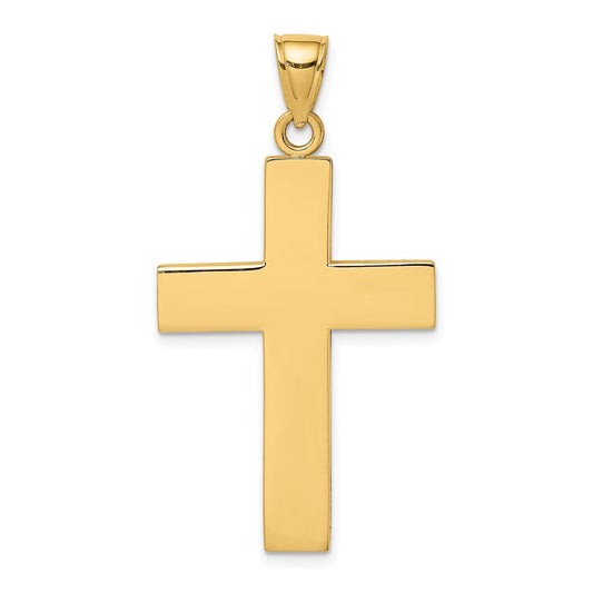 Million Charms 14K Yellow Gold Themed 2-D & Polished Large Block Relgious Cross With Open Back Charm