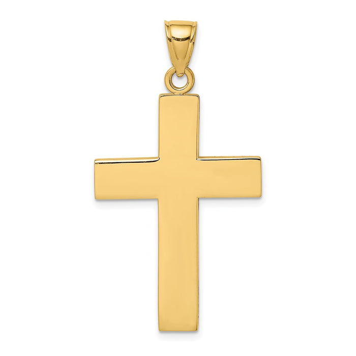 Million Charms 14K Yellow Gold Themed 2-D & Polished Large Block Relgious Cross With Open Back Charm