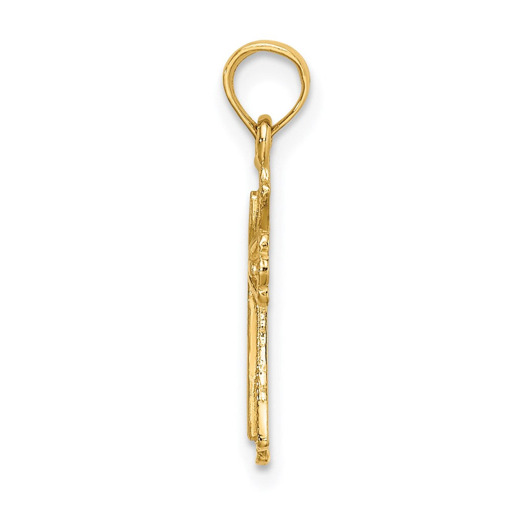 Million Charms 14K Yellow Gold Themed Engraved Small Relgious Cross With X Center Charm