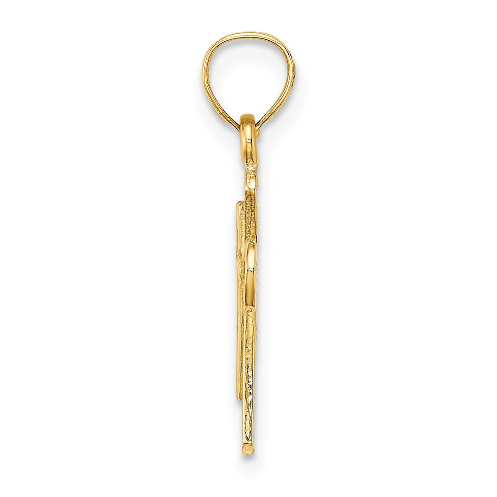 Million Charms 14K Yellow Gold Themed Solid Textured Relgious Cross Charm