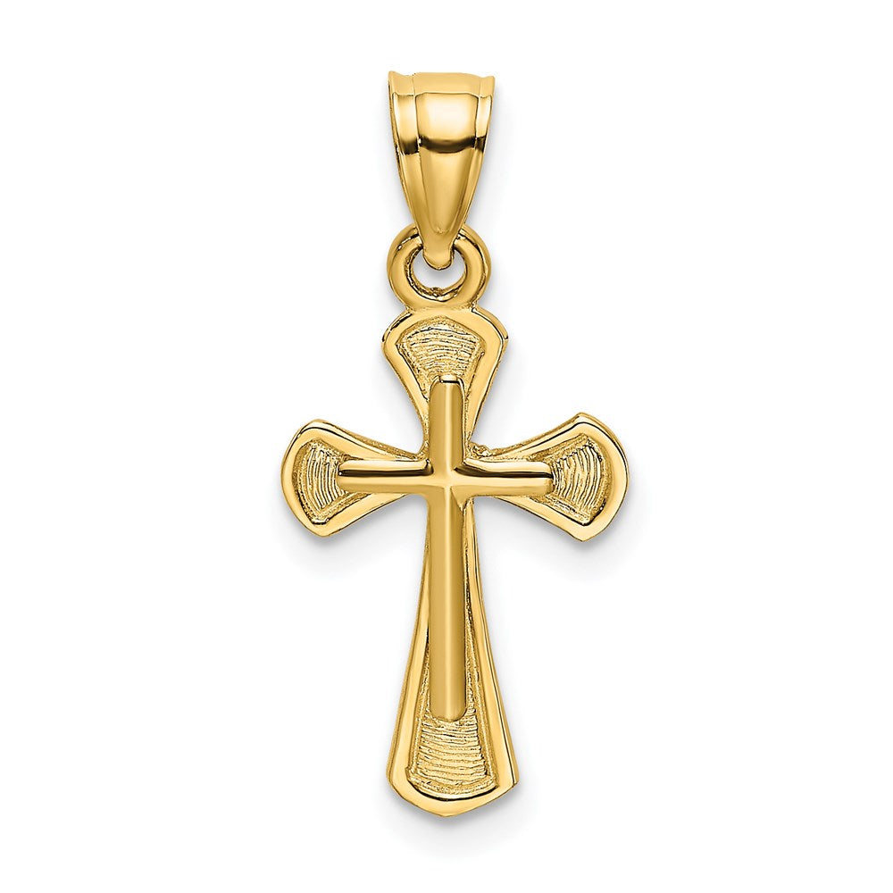 Million Charms 14K Yellow Gold Themed Solid Textured Relgious Cross Charm