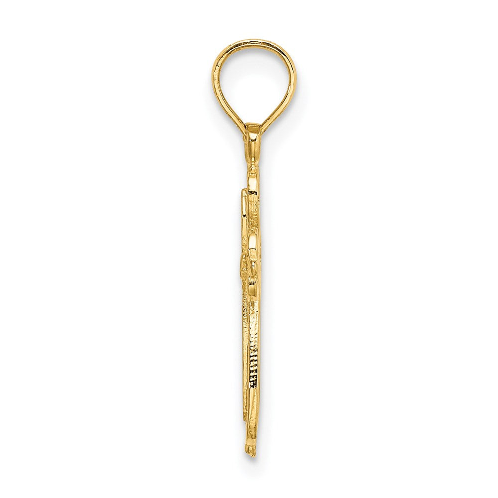 Million Charms 14K Yellow Gold Themed Polished & Cut-Out Engraved Relgious Cross Charm