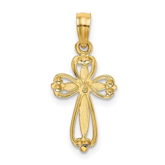 Million Charms 14K Yellow Gold Themed Polished & Cut-Out Engraved Relgious Cross Charm