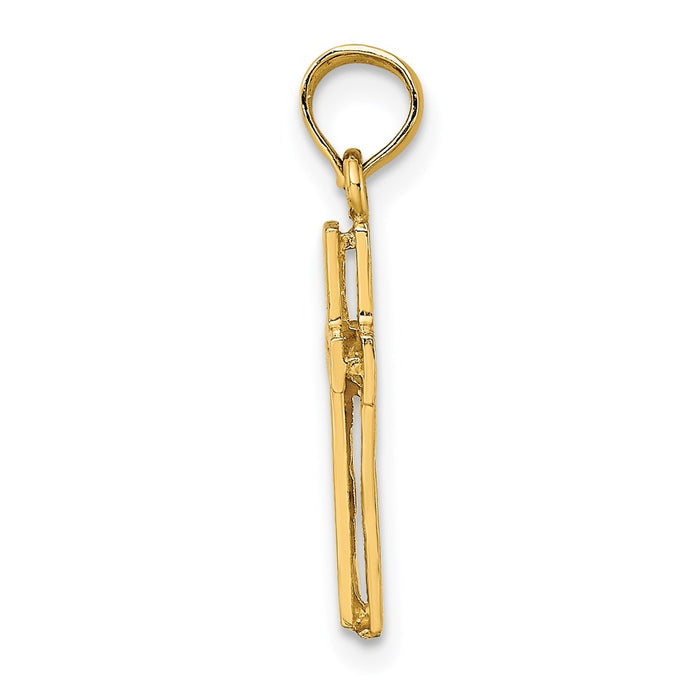 Million Charms 14K Yellow Gold Themed 2-D Polished & Textured Relgious Cross Charm