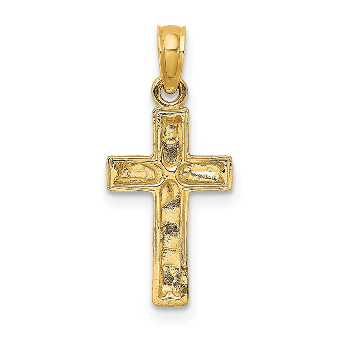 Million Charms 14K Yellow Gold Themed 2-D Polished & Textured Relgious Cross Charm