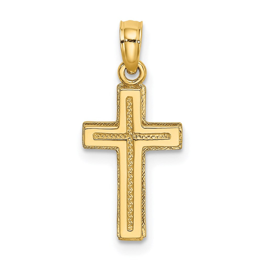 Million Charms 14K Yellow Gold Themed 2-D Polished & Textured Relgious Cross Charm