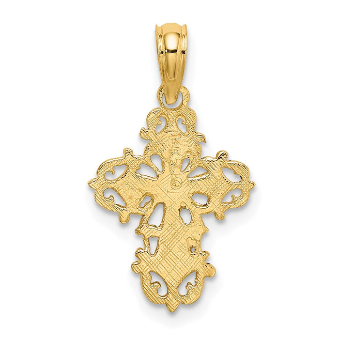 Million Charms 14K Yellow Gold Themed Cut-Out Delicate Relgious Cross Charm