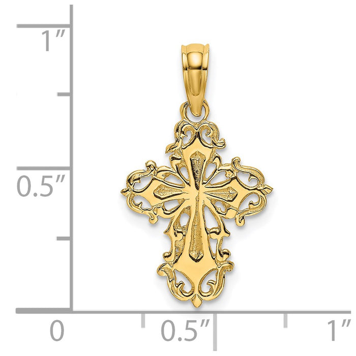 Million Charms 14K Yellow Gold Themed Cut-Out Delicate Relgious Cross Charm