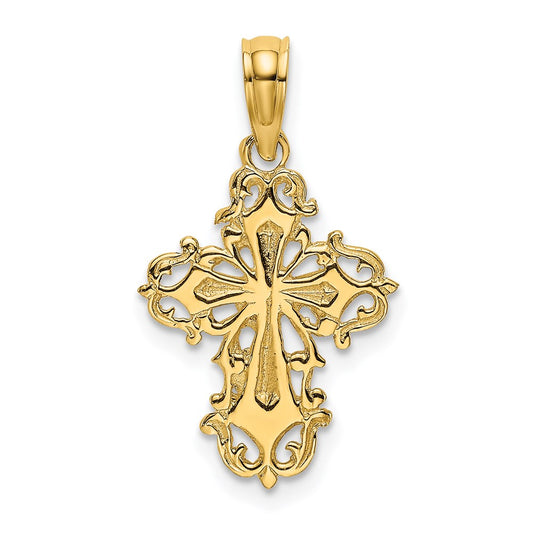 Million Charms 14K Yellow Gold Themed Cut-Out Delicate Relgious Cross Charm