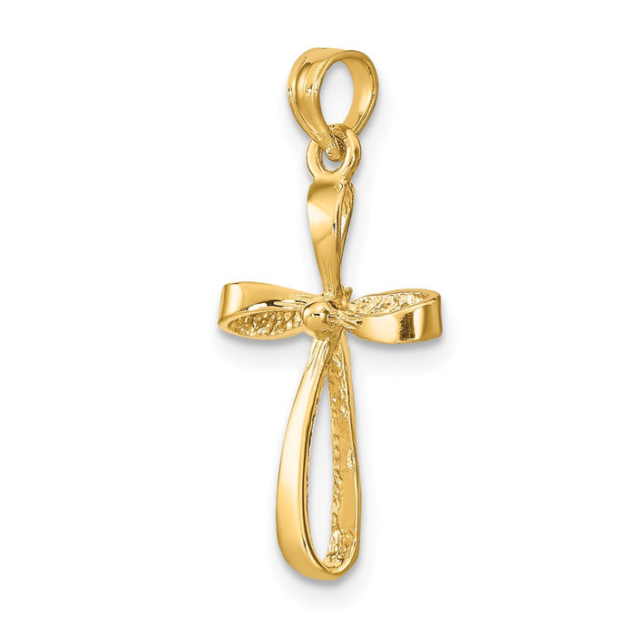 Million Charms 14K Yellow Gold Themed 3-D Engraved & Polished Twisted Relgious Cross Charm