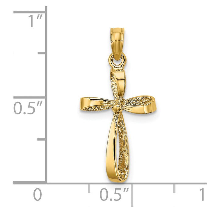 Million Charms 14K Yellow Gold Themed 3-D Engraved & Polished Twisted Relgious Cross Charm