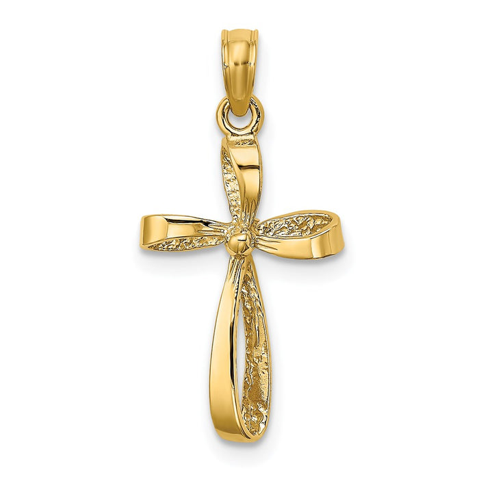 Million Charms 14K Yellow Gold Themed 3-D Engraved & Polished Twisted Relgious Cross Charm