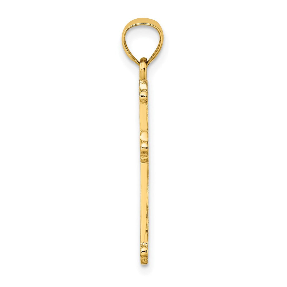 Million Charms 14K Yellow Gold Themed Polished & Engraved Solid Relgious Cross Charm