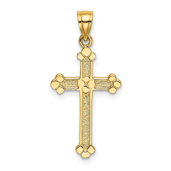 Million Charms 14K Yellow Gold Themed Polished & Engraved Solid Relgious Cross Charm