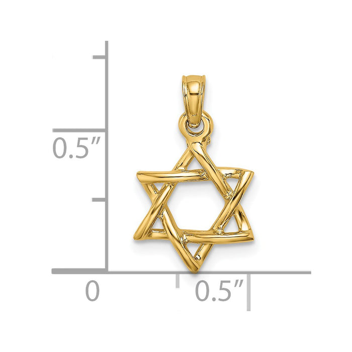 Million Charms 14K Yellow Gold Themed 3-D Polished Religious Jewish Star Of David Charm