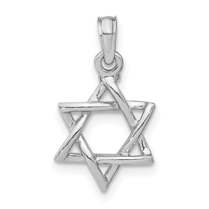 Million Charms 14K White Gold Themed 3-D Polished Religious Jewish Star Of David Charm