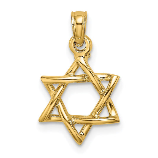 Million Charms 14K Yellow Gold Themed 3-D Polished Religious Jewish Star Of David Charm