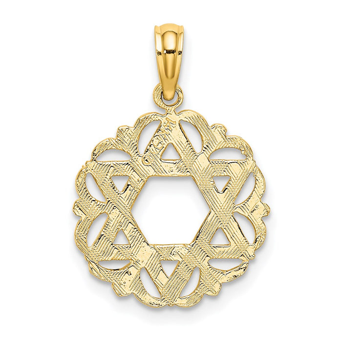 Million Charms 14K Yellow Gold Themed Religious Jewish Star Of David In Scalloped Circle Charm