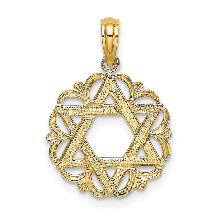 Million Charms 14K Yellow Gold Themed Religious Jewish Star Of David In Scalloped Circle Charm