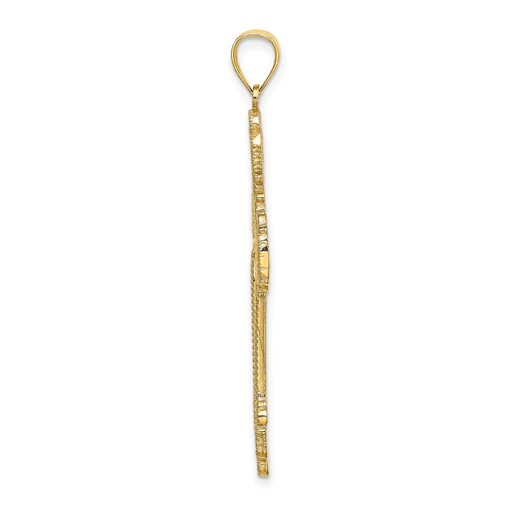 Million Charms 14K Yellow Gold Themed Beaded Cut-Out Relgious Cross With Swirled Design Charm
