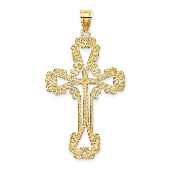 Million Charms 14K Yellow Gold Themed Beaded Cut-Out Relgious Cross With Swirled Design Charm