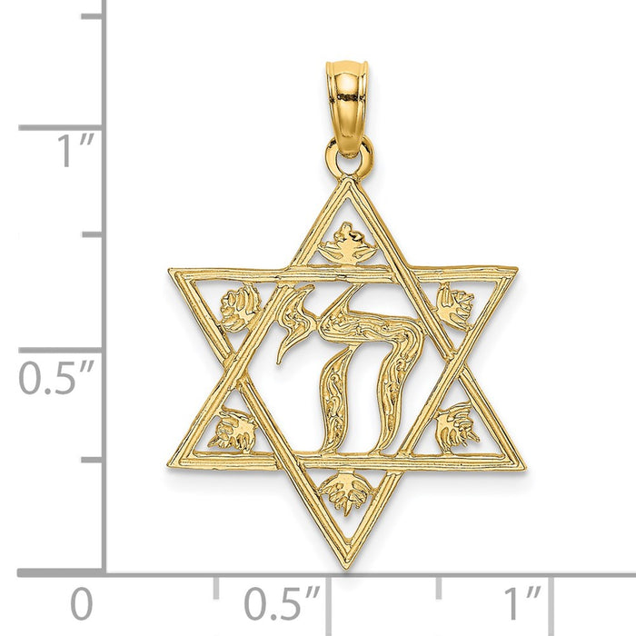 Million Charms 14K Yellow Gold Themed Textured Religious Jewish Star Of David Charm