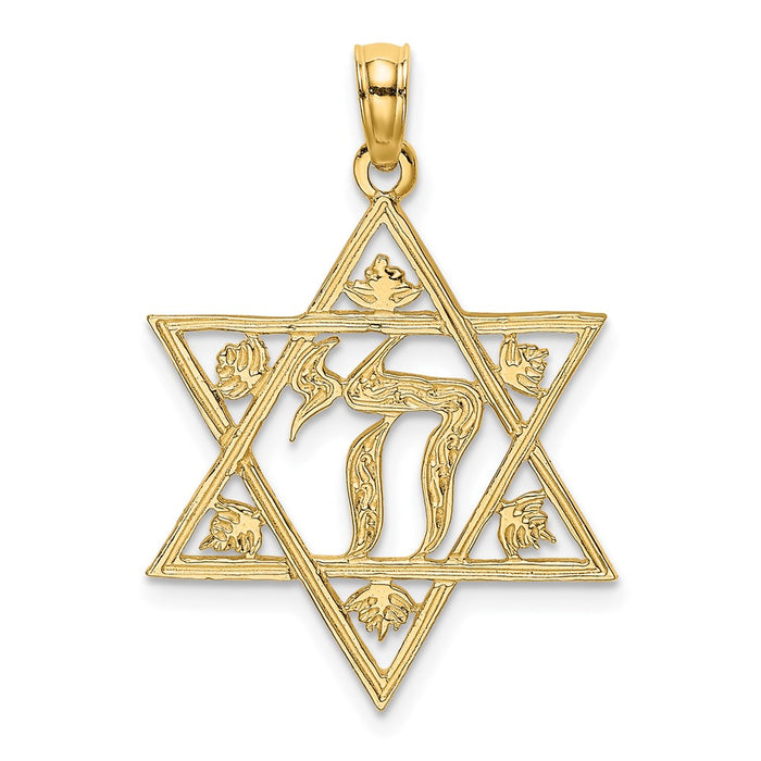 Million Charms 14K Yellow Gold Themed Textured Religious Jewish Star Of David Charm