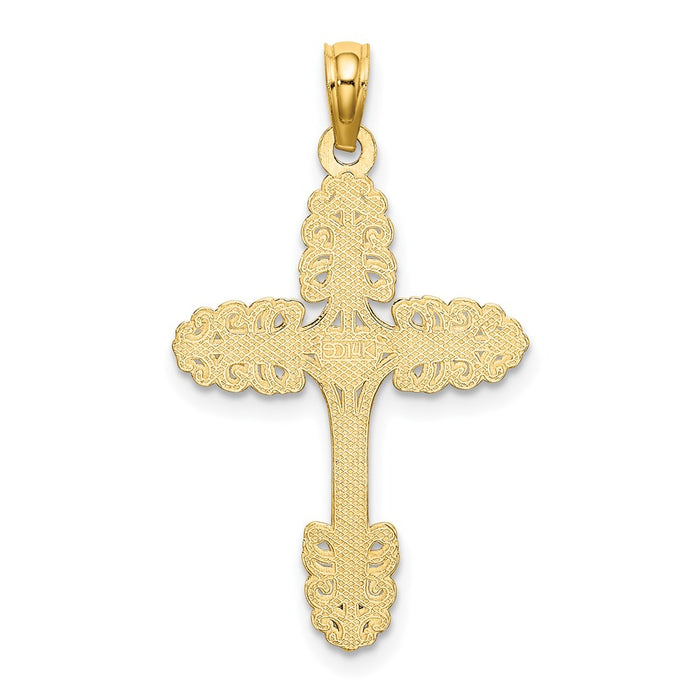 Million Charms 14K Yellow Gold Themed Multi-Scalloped Tipped Relgious Cross With Heart Center Charm