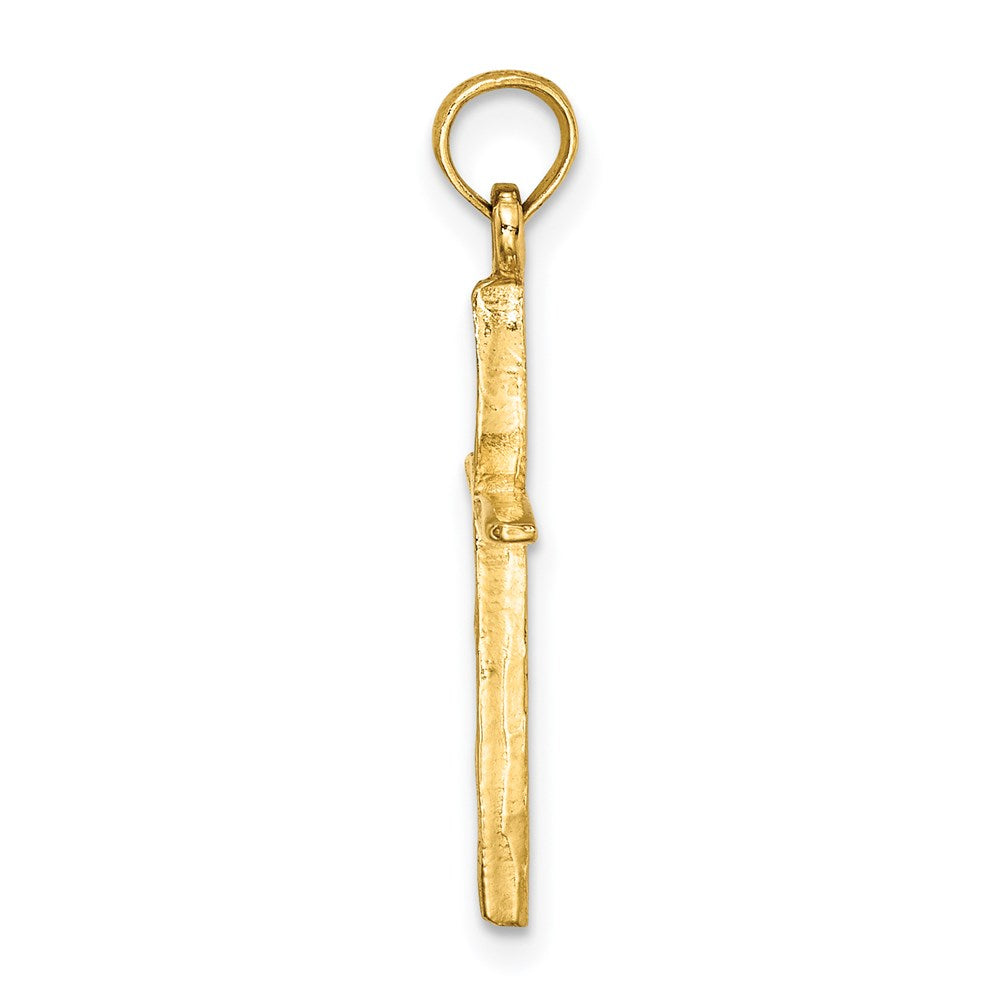 Million Charms 14K Yellow Gold Themed Diamond-Cut With Tapered Ends Relgious Cross Charm