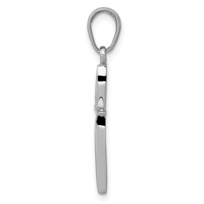 Million Charms 14K White Gold Themed Diamond-Cut With Tapered Ends Relgious Cross Charm