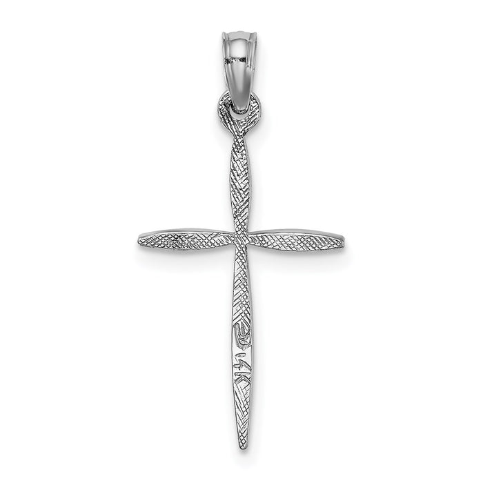 Million Charms 14K White Gold Themed Diamond-Cut With Tapered Ends Relgious Cross Charm