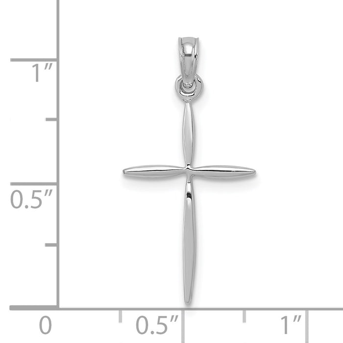 Million Charms 14K White Gold Themed Diamond-Cut With Tapered Ends Relgious Cross Charm