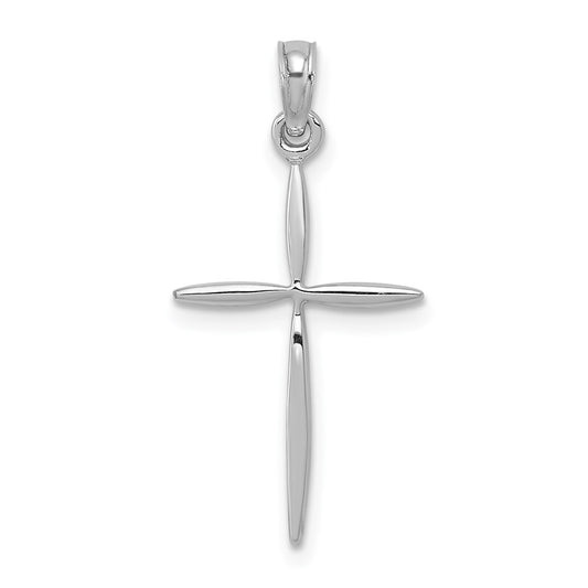 Million Charms 14K White Gold Themed Diamond-Cut With Tapered Ends Relgious Cross Charm