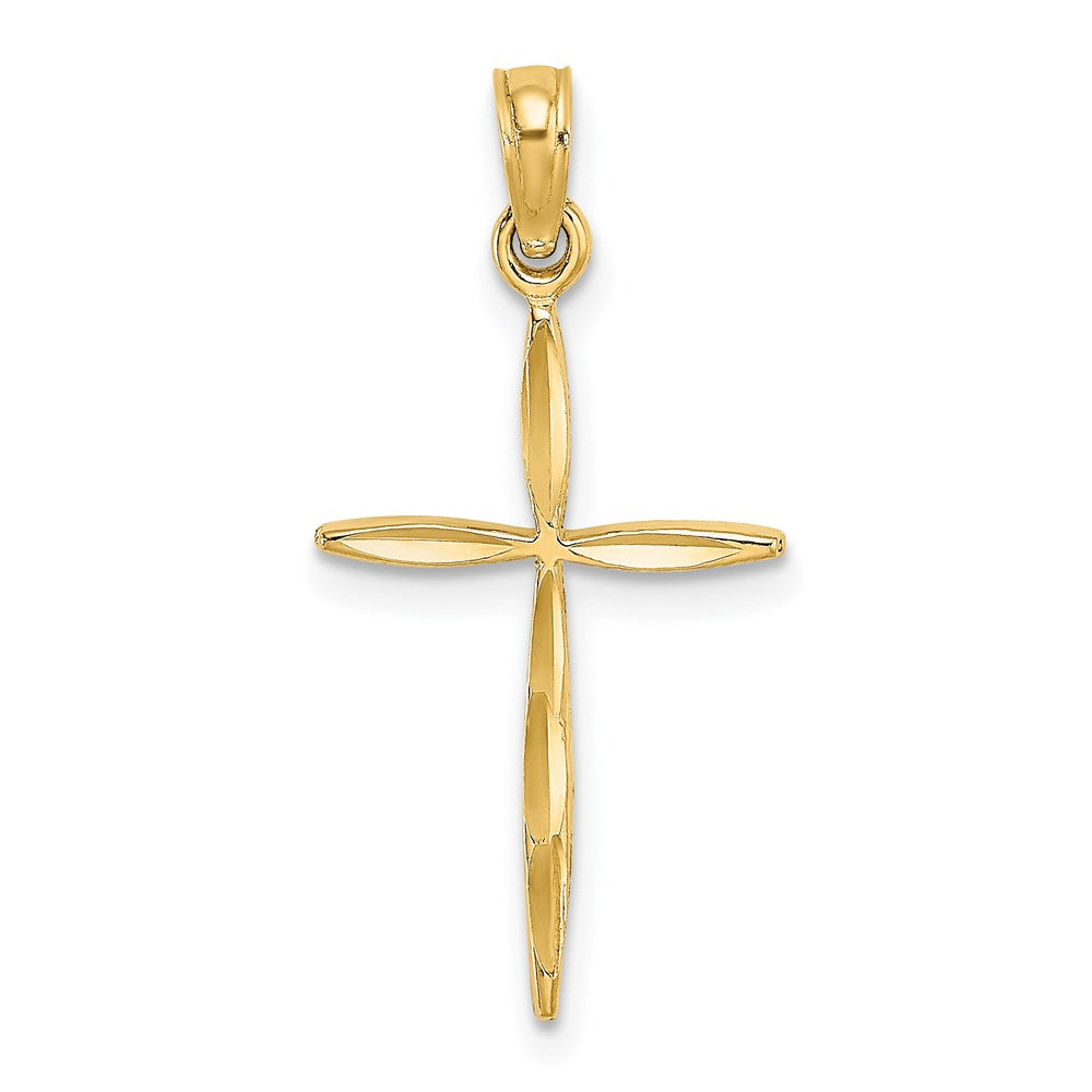 Million Charms 14K Yellow Gold Themed Diamond-Cut With Tapered Ends Relgious Cross Charm