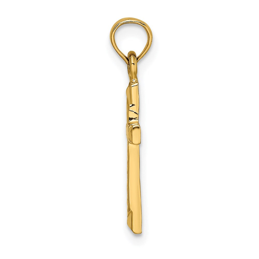 Million Charms 14K Yellow Gold Themed Engraved Center & Polished Beveled Edge Relgious Cross Charm
