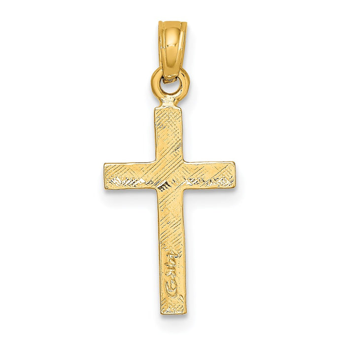 Million Charms 14K Yellow Gold Themed Engraved Center & Polished Beveled Edge Relgious Cross Charm