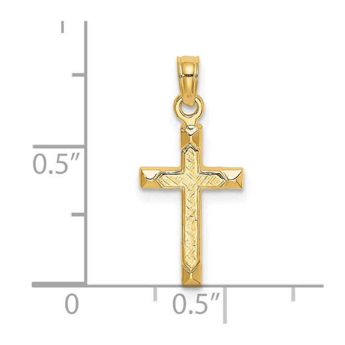 Million Charms 14K Yellow Gold Themed Engraved Center & Polished Beveled Edge Relgious Cross Charm