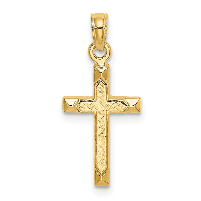 Million Charms 14K Yellow Gold Themed Engraved Center & Polished Beveled Edge Relgious Cross Charm