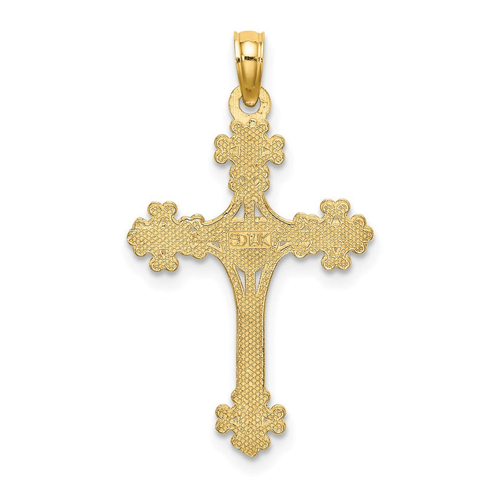 Million Charms 14K Yellow Gold Themed Beaded Tip Relgious Cross With Heart Center Charm