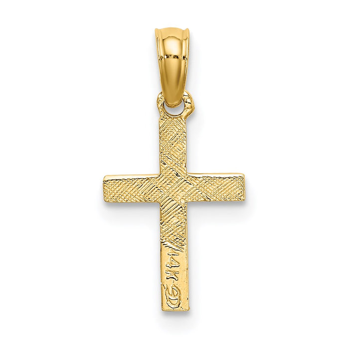 Million Charms 14K Yellow Gold Themed Polished Mini Relgious Cross With Heart Charm