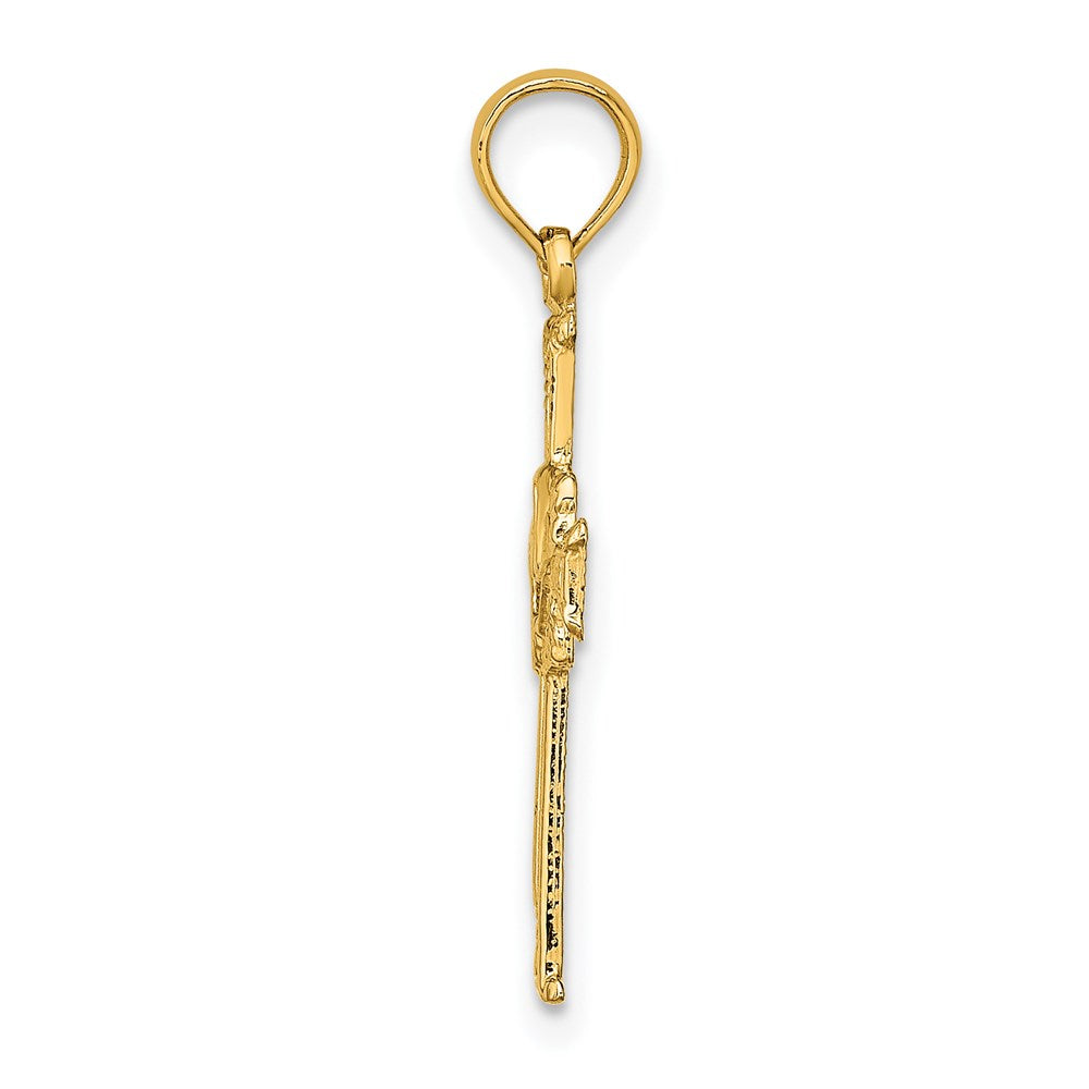 Million Charms 14K Yellow Gold Themed Polished & Engraved Relgious Cross & Dove Charm