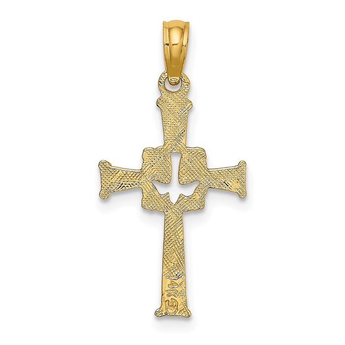 Million Charms 14K Yellow Gold Themed Polished & Engraved Relgious Cross & Dove Charm