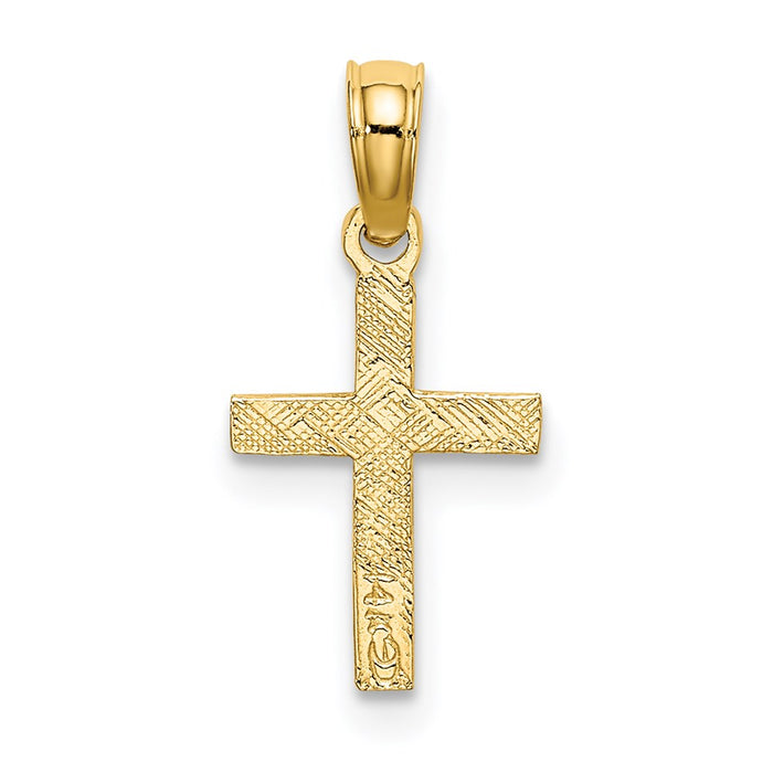 Million Charms 14K Yellow Gold Themed Polished & Engraved Mini Relgious Cross With Flower Charm