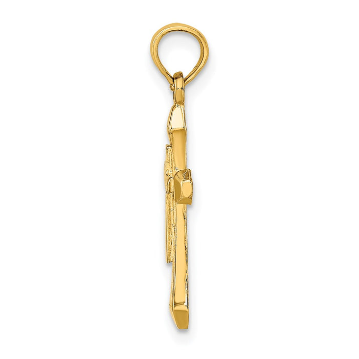 Million Charms 14K Yellow Gold Themed Polished & Engraved Relgious Cross Charm