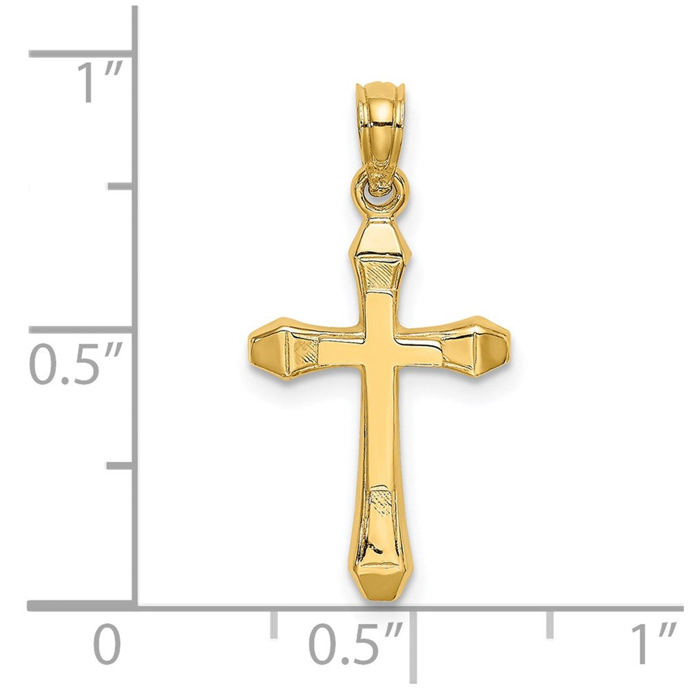 Million Charms 14K Yellow Gold Themed Polished & Engraved Relgious Cross Charm