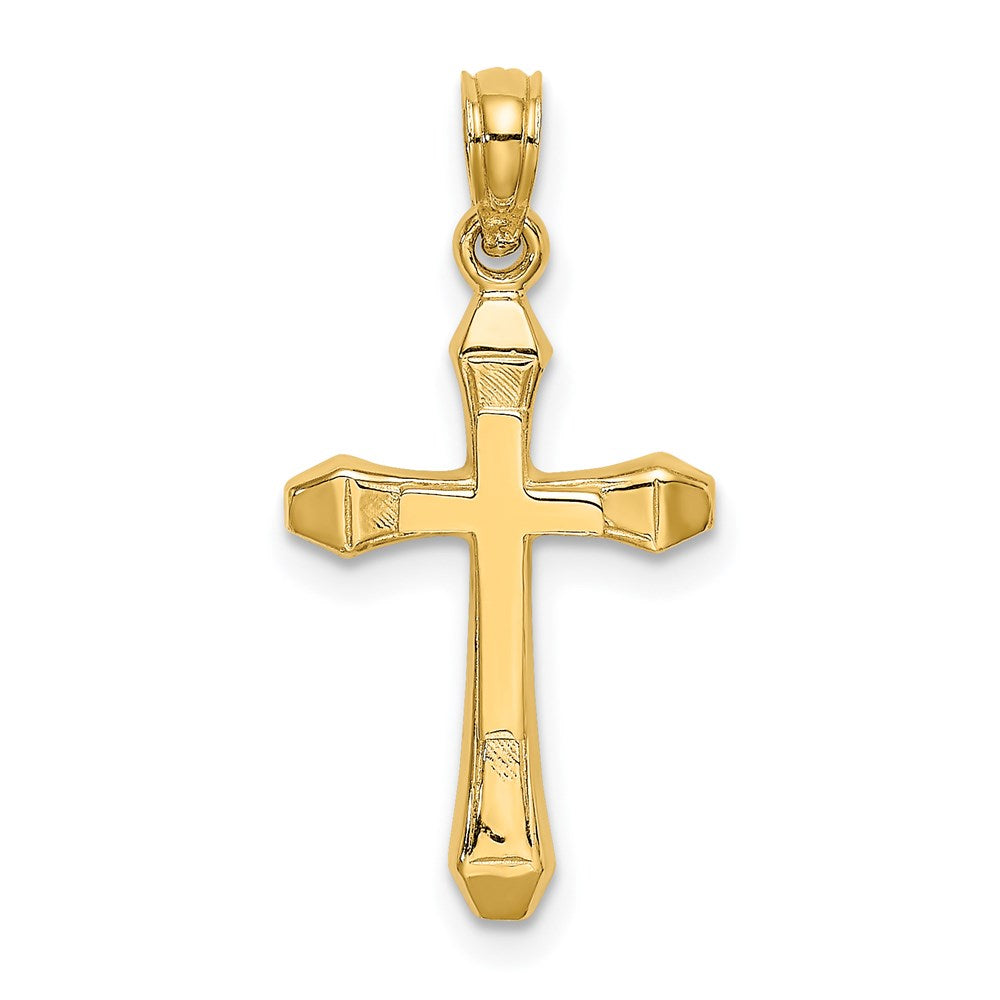 Million Charms 14K Yellow Gold Themed Polished & Engraved Relgious Cross Charm