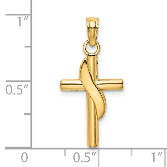 Million Charms 14K Yellow Gold Themed Polsihed With Banner Relgious Cross Charm