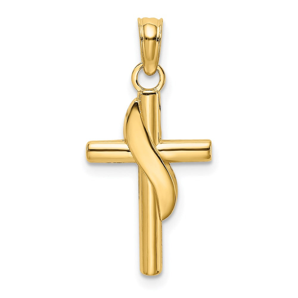 Million Charms 14K Yellow Gold Themed Polsihed With Banner Relgious Cross Charm