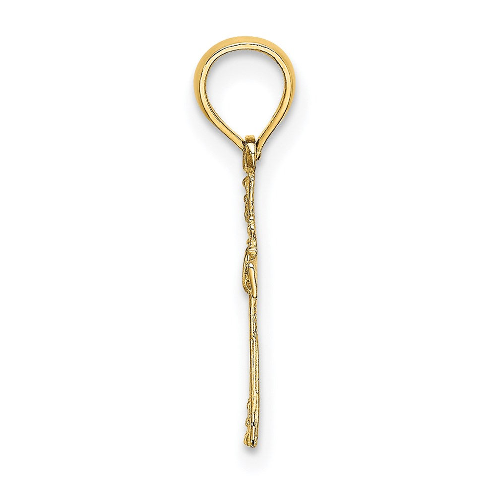 Million Charms 14K Yellow Gold Themed Textured Mini Relgious Cross With Heart Charm